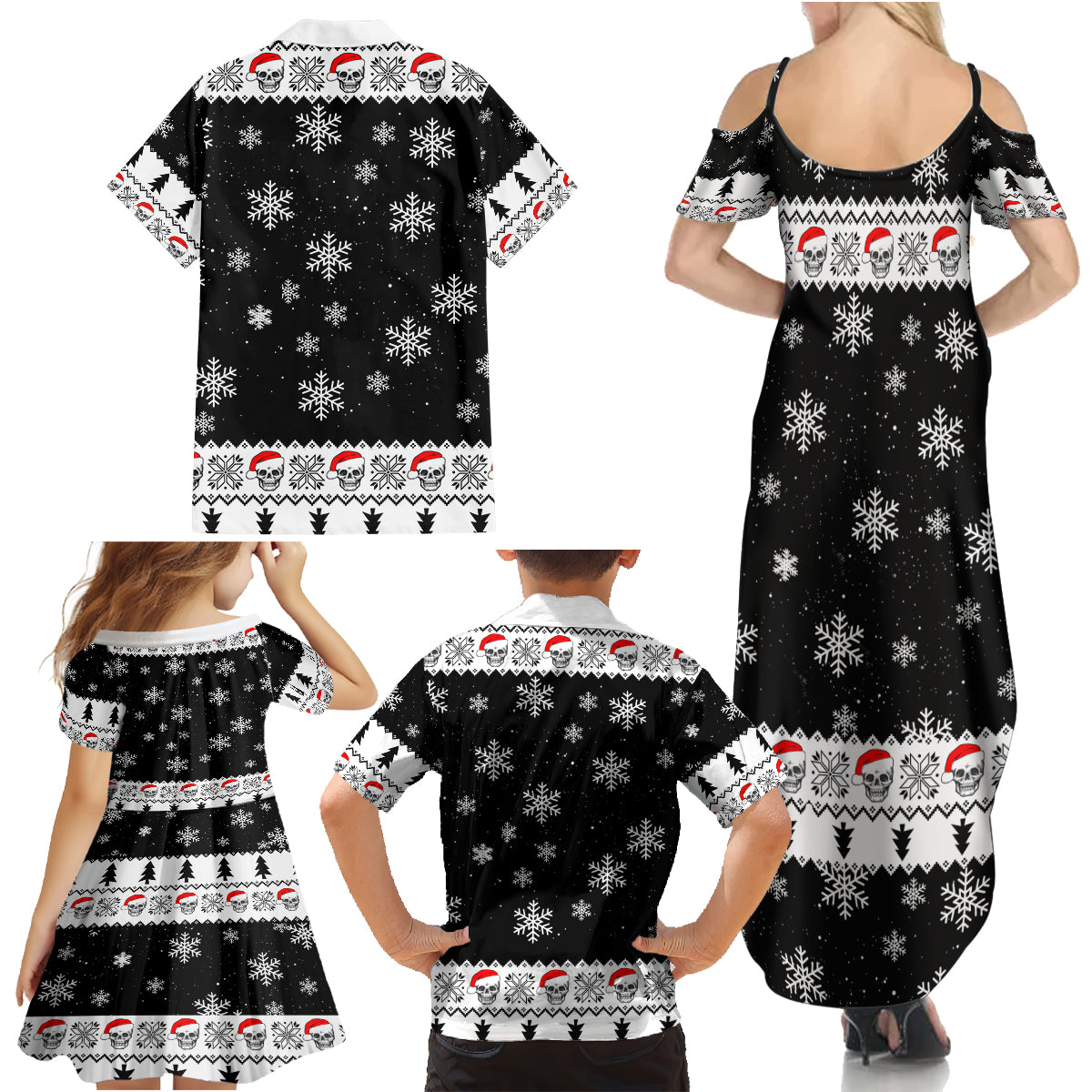 Skull Santa Family Matching Summer Maxi Dress and Hawaiian Shirt Tree Skull Santa Ugly Christmas - Wonder Print Shop