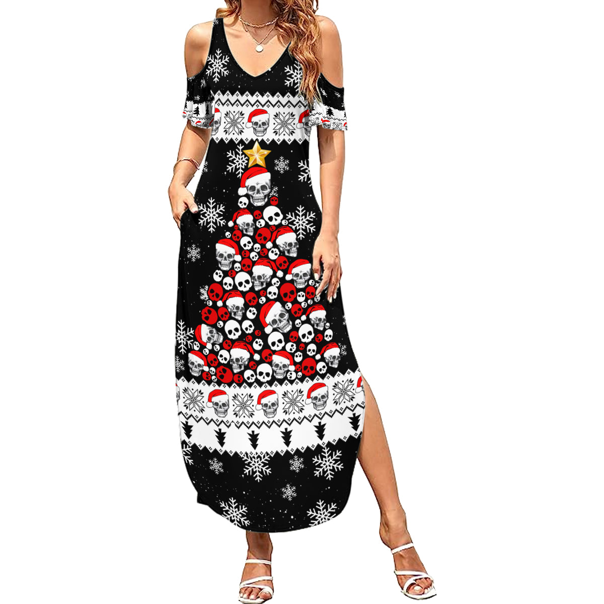 Skull Santa Family Matching Summer Maxi Dress and Hawaiian Shirt Tree Skull Santa Ugly Christmas - Wonder Print Shop