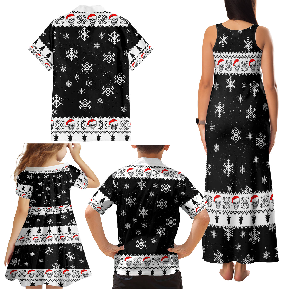 Skull Santa Family Matching Tank Maxi Dress and Hawaiian Shirt Tree Skull Santa Ugly Christmas - Wonder Print Shop