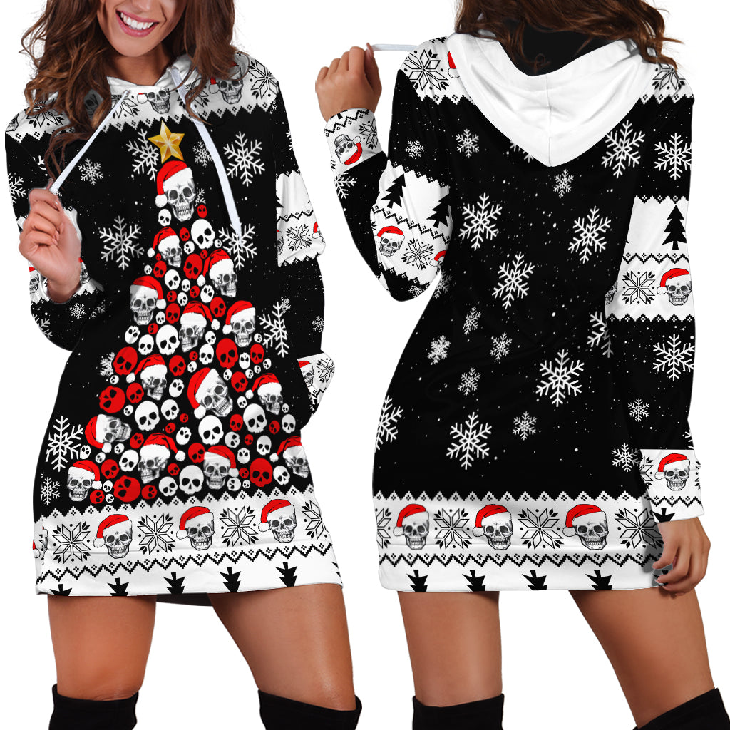 Skull Santa Hoodie Dress Tree Skull Santa Ugly Christmas - Wonder Print Shop