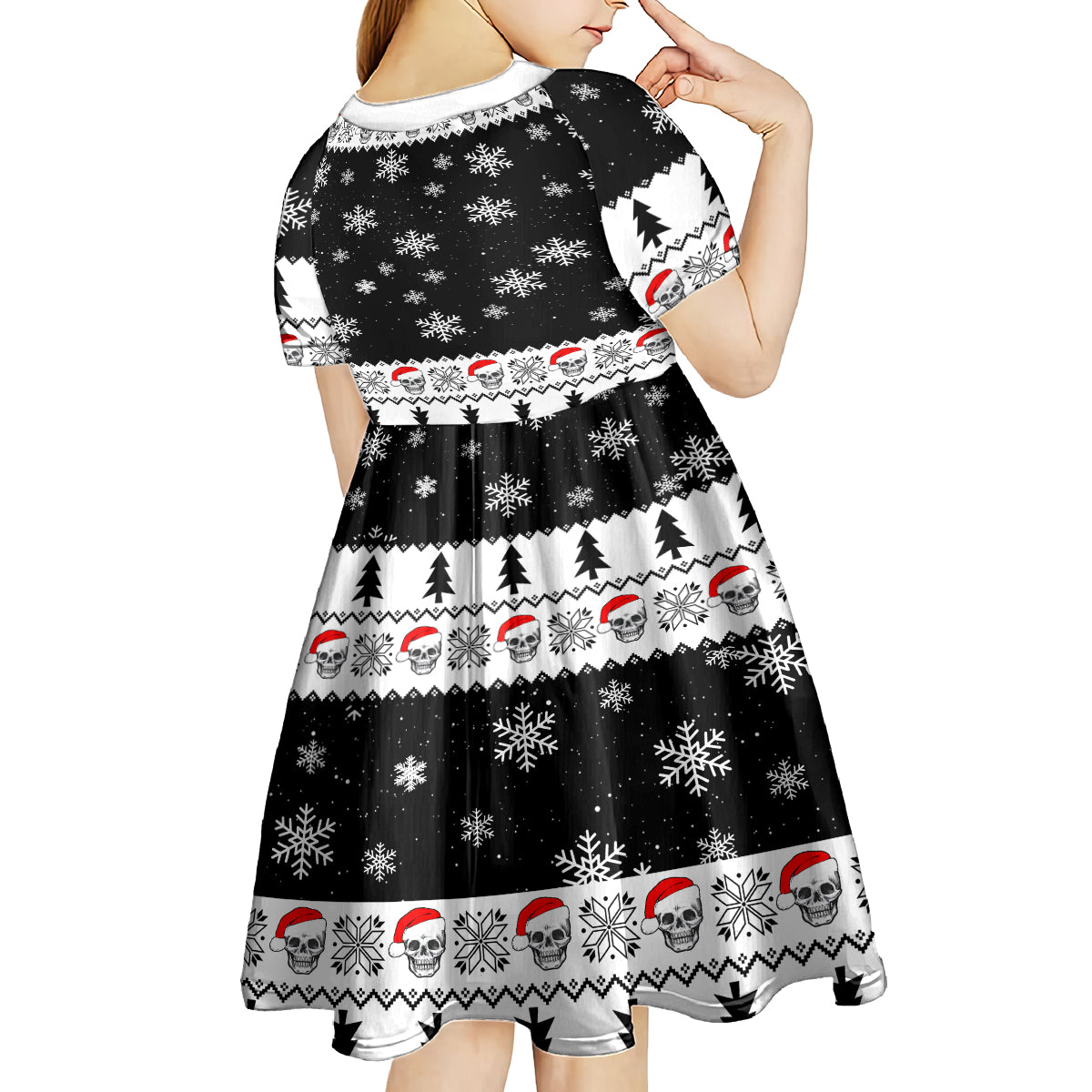 Skull Santa Kid Short Sleeve Dress Tree Skull Santa Ugly Christmas - Wonder Print Shop