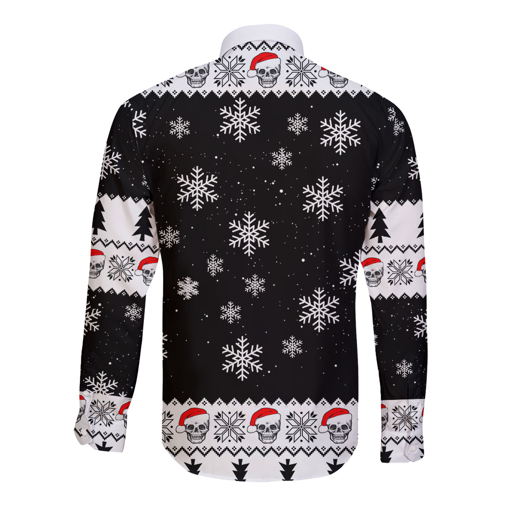Skull Santa Long Sleeve Button Shirt Tree Skull Santa Ugly Christmas - Wonder Print Shop