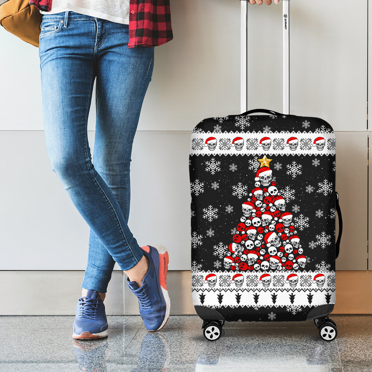 Skull Santa Luggage Cover Tree Skull Santa Ugly Christmas - Wonder Print Shop
