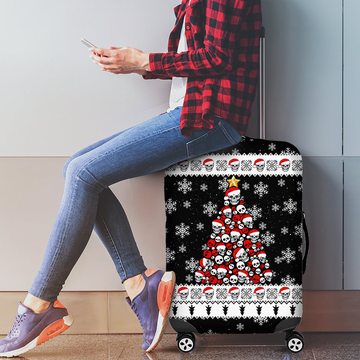 Skull Santa Luggage Cover Tree Skull Santa Ugly Christmas - Wonder Print Shop