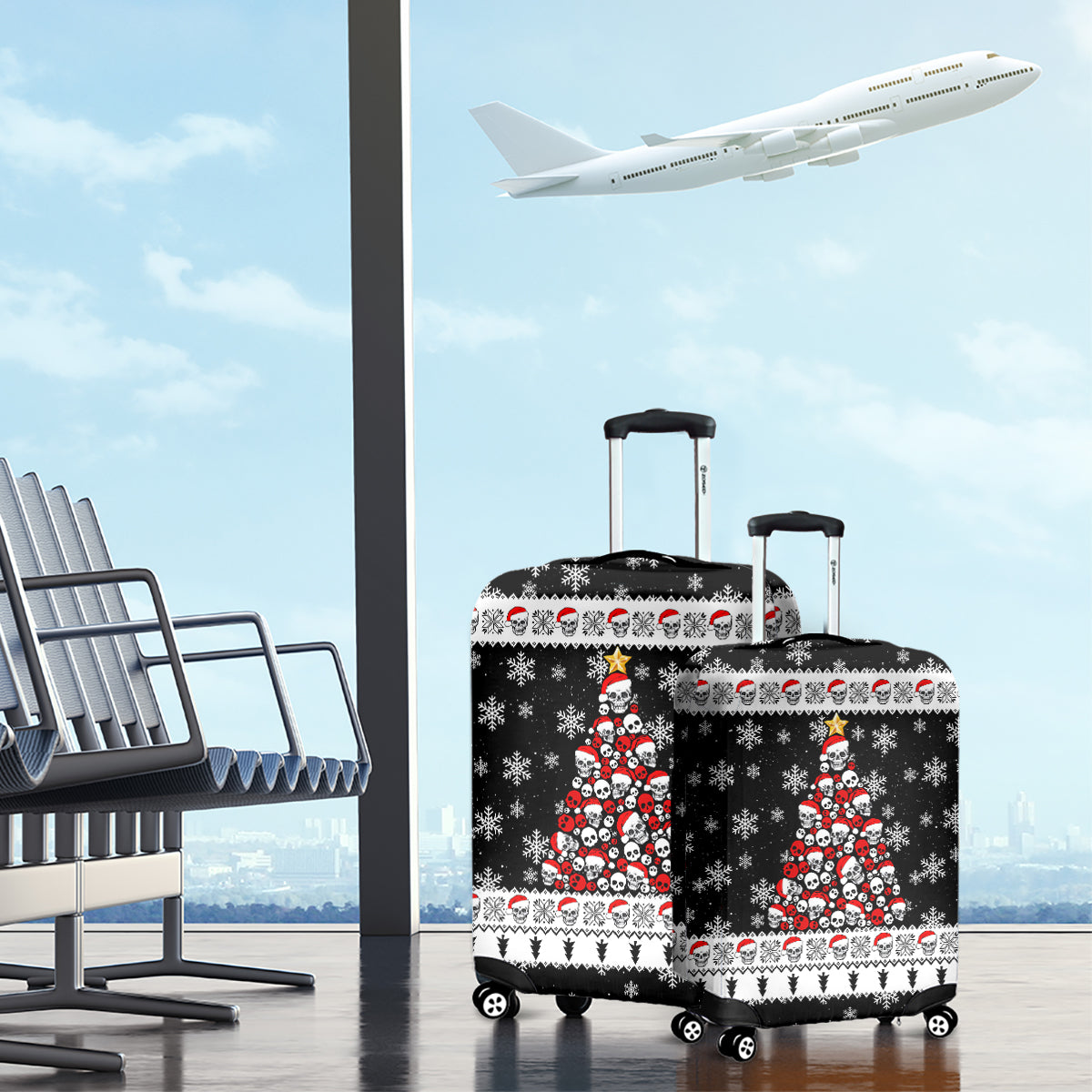 Skull Santa Luggage Cover Tree Skull Santa Ugly Christmas - Wonder Print Shop