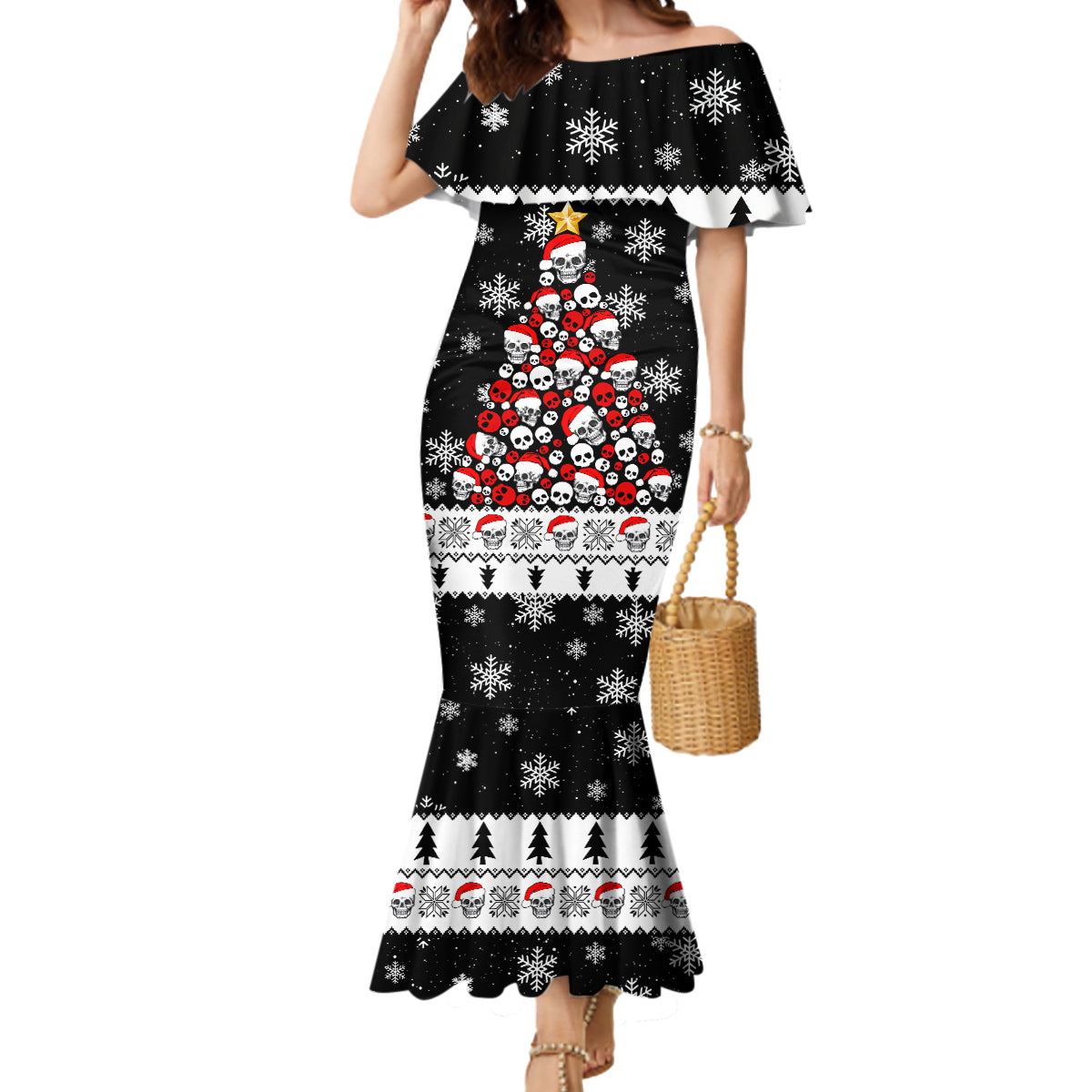 Skull Santa Mermaid Dress Tree Skull Santa Ugly Christmas - Wonder Print Shop