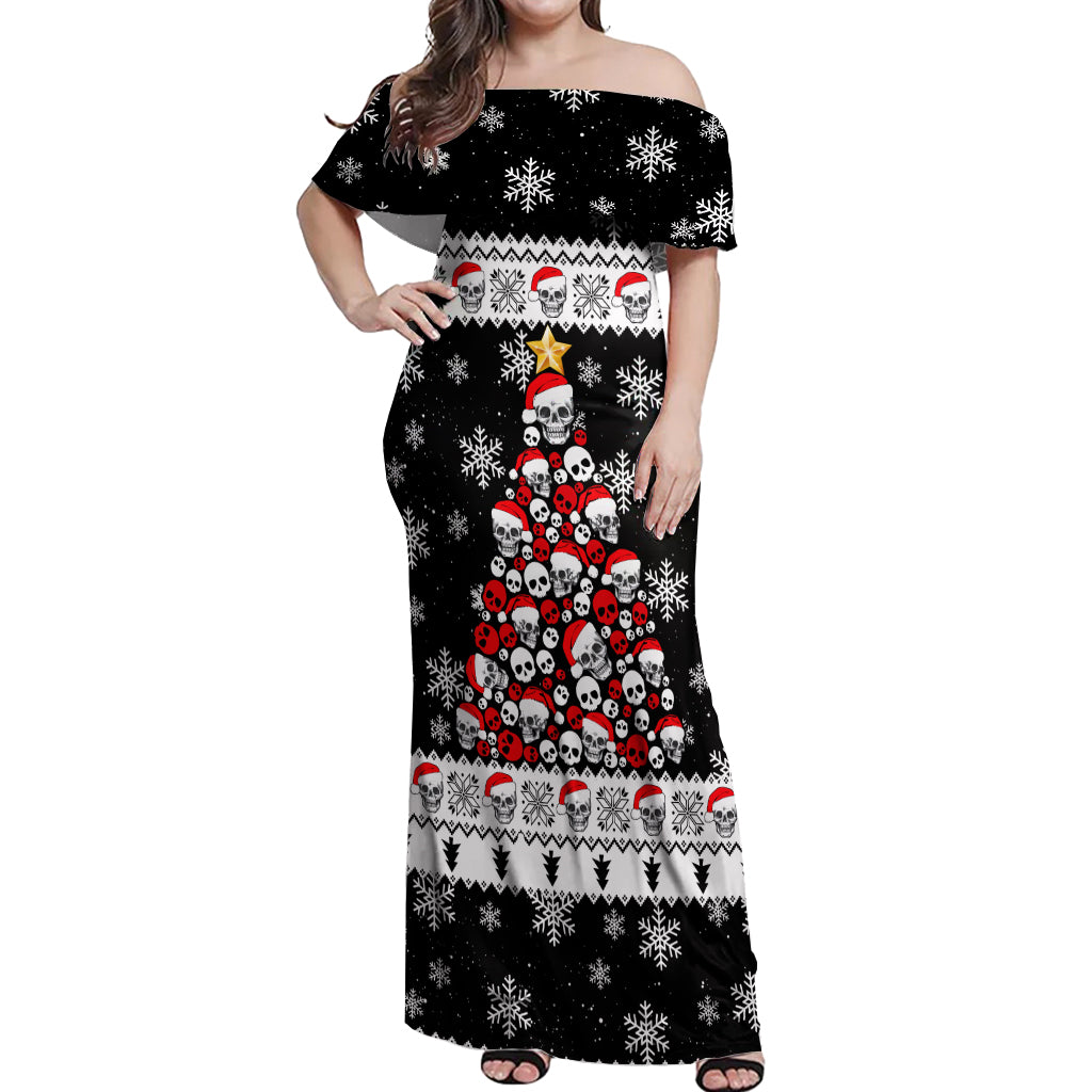 Skull Santa Off Shoulder Maxi Dress Tree Skull Santa Ugly Christmas - Wonder Print Shop