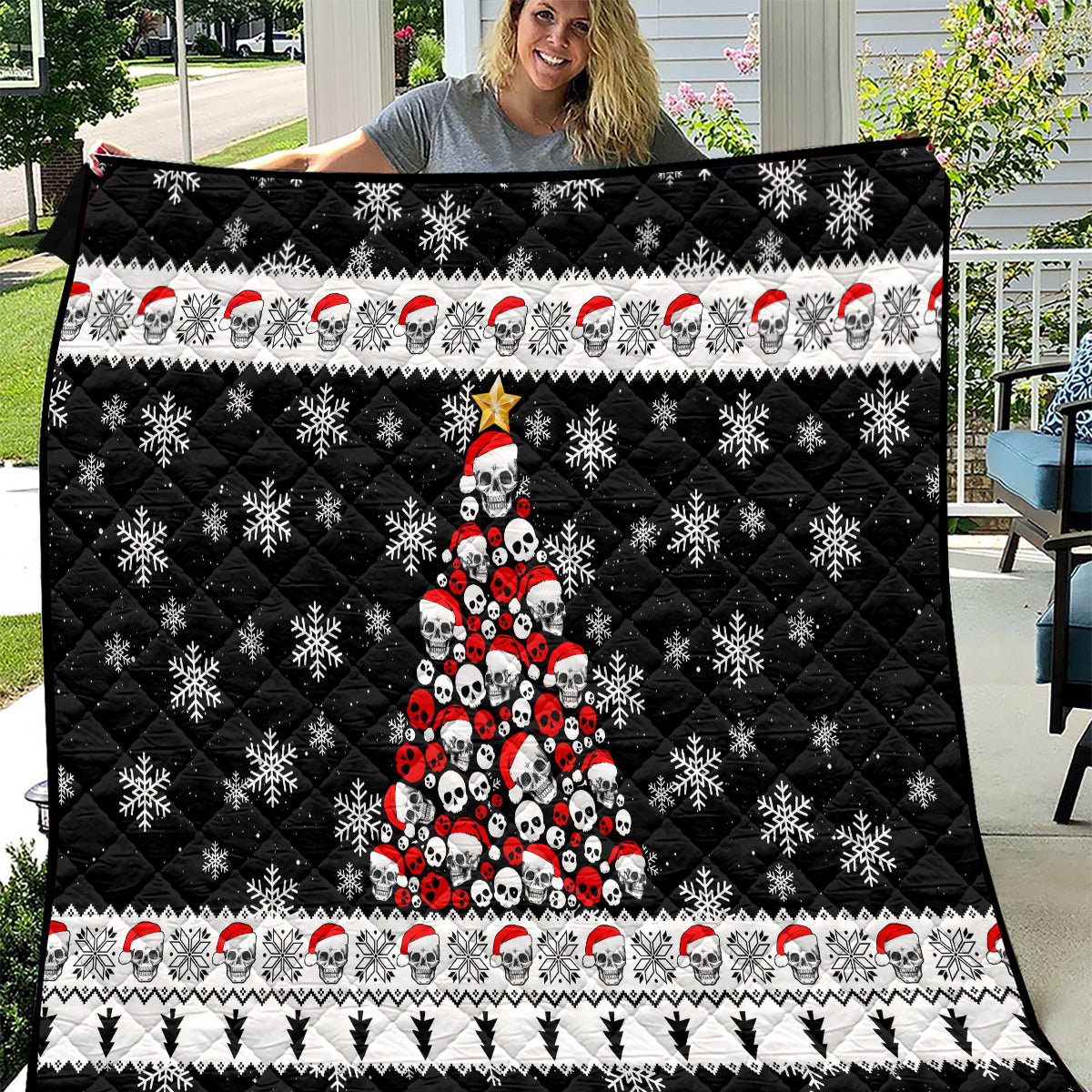Skull Santa Quilt Tree Skull Santa Ugly Christmas - Wonder Print Shop