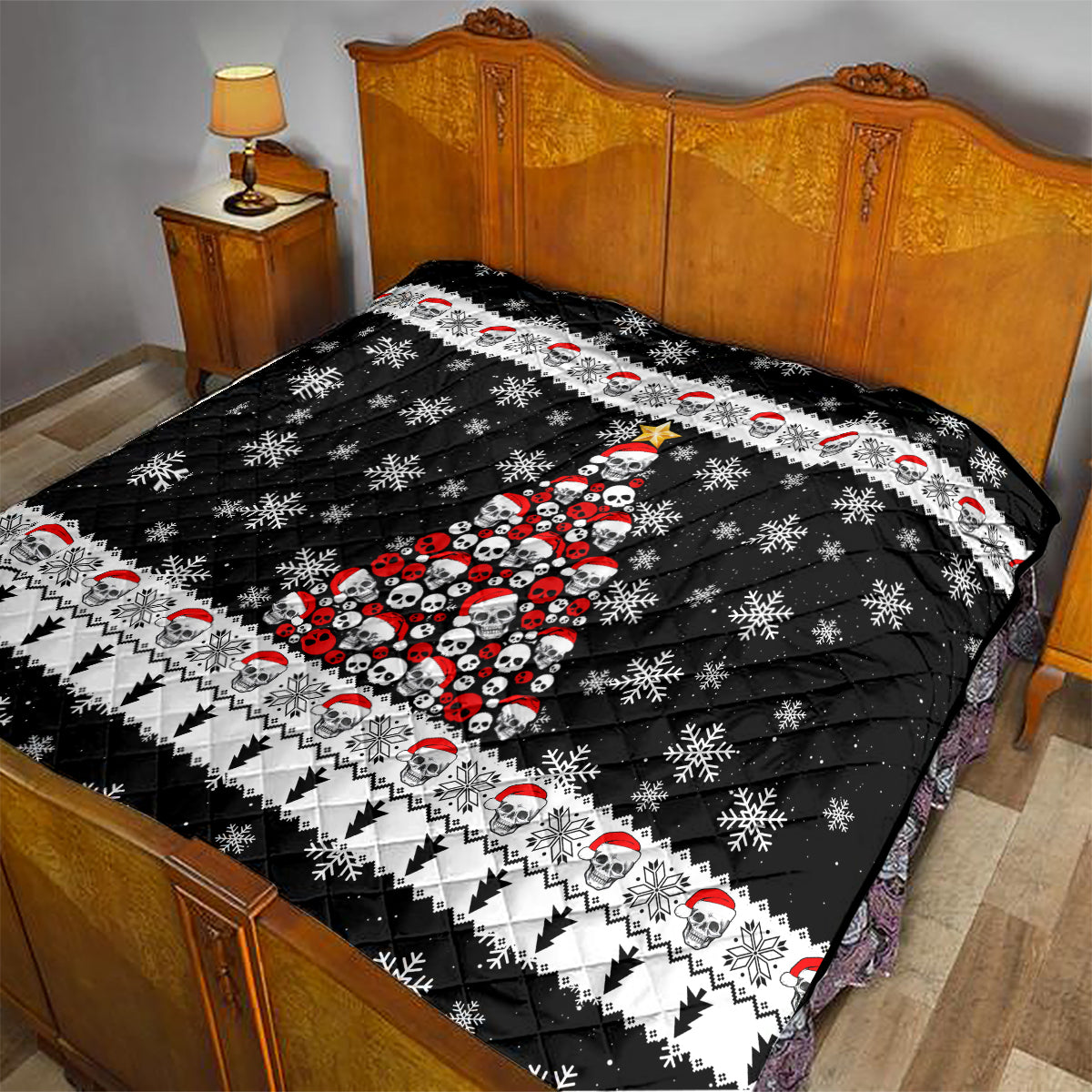 Skull Santa Quilt Tree Skull Santa Ugly Christmas - Wonder Print Shop