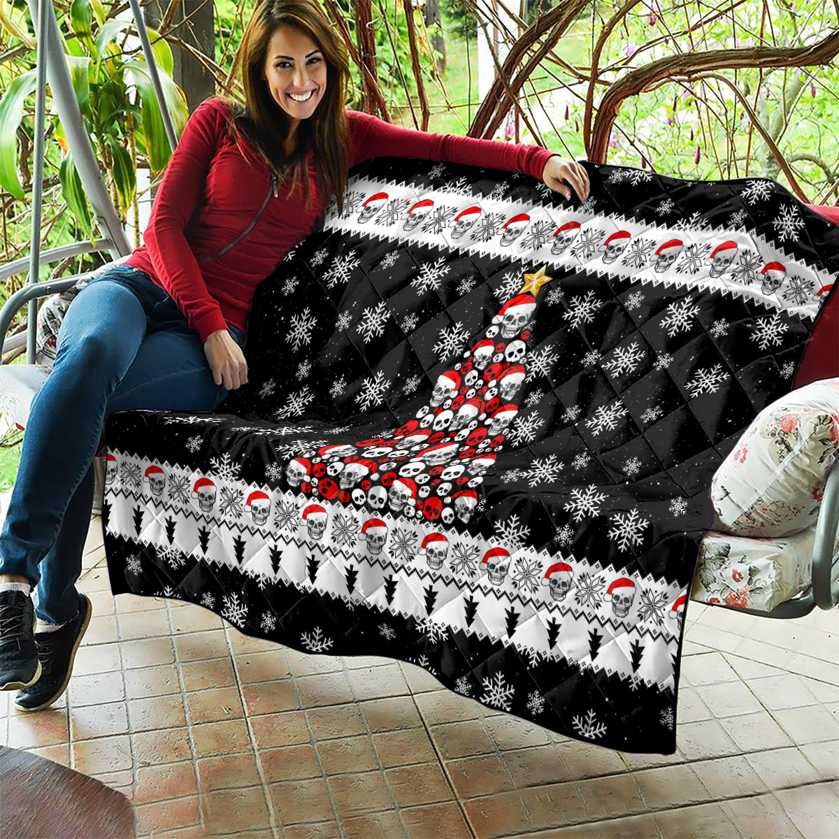 Skull Santa Quilt Tree Skull Santa Ugly Christmas - Wonder Print Shop