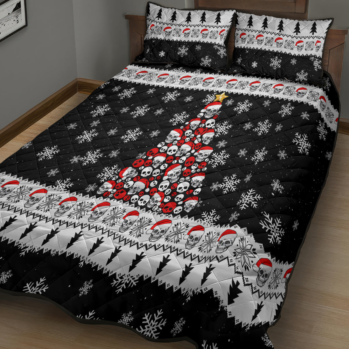 Skull Santa Quilt Bed Set Tree Skull Santa Ugly Christmas - Wonder Print Shop