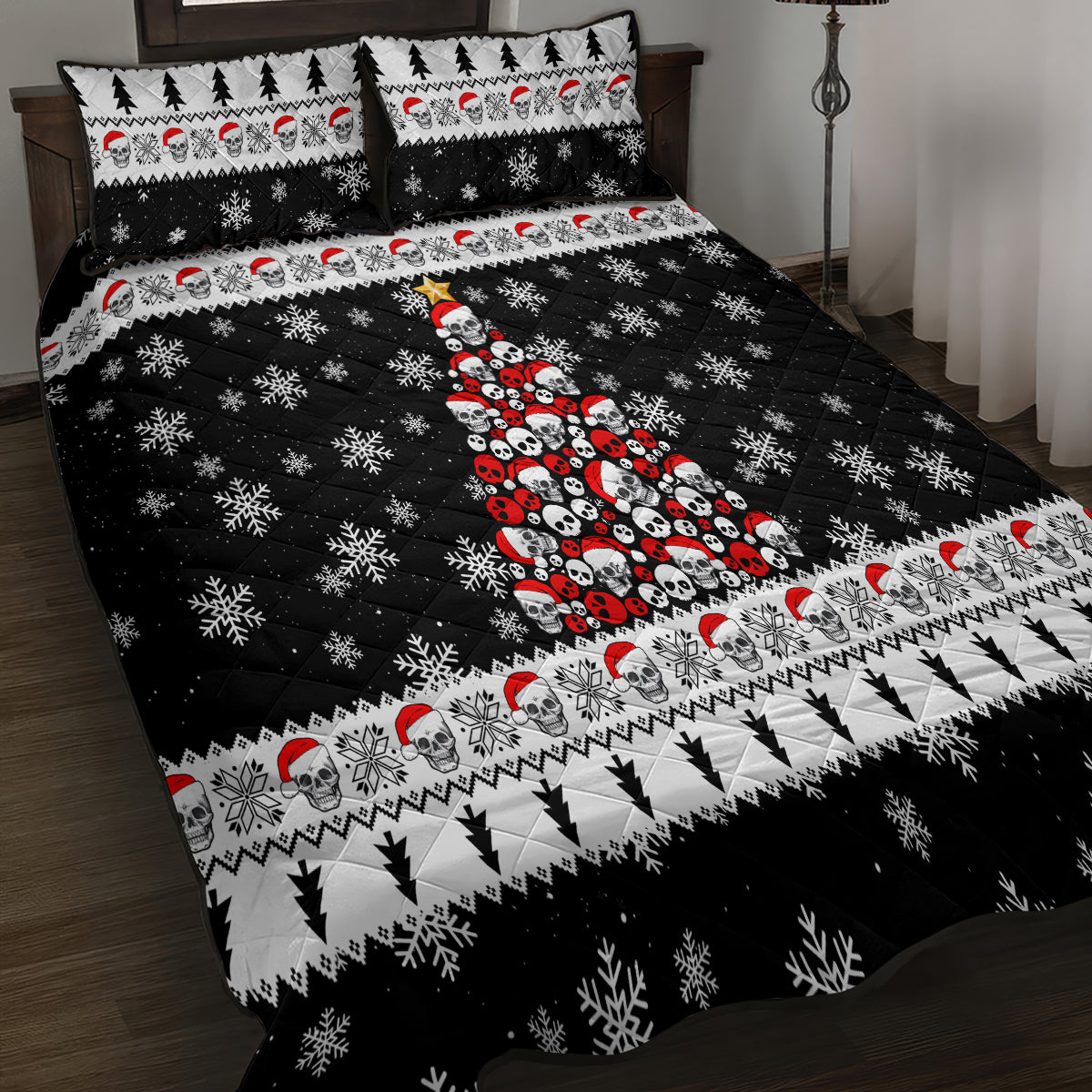 Skull Santa Quilt Bed Set Tree Skull Santa Ugly Christmas - Wonder Print Shop