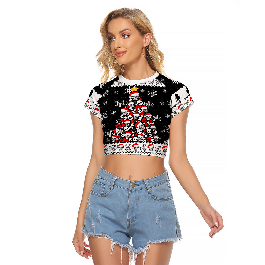 Skull Santa Raglan Cropped T Shirt Tree Skull Santa Ugly Christmas - Wonder Print Shop