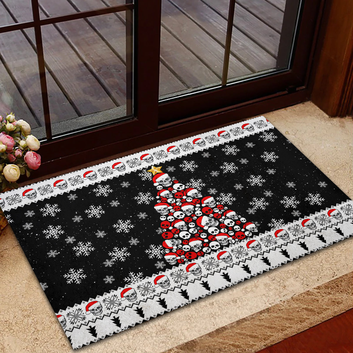 Skull Santa Rubber Doormat Tree Skull Santa Ugly Christmas - Wonder Print Shop