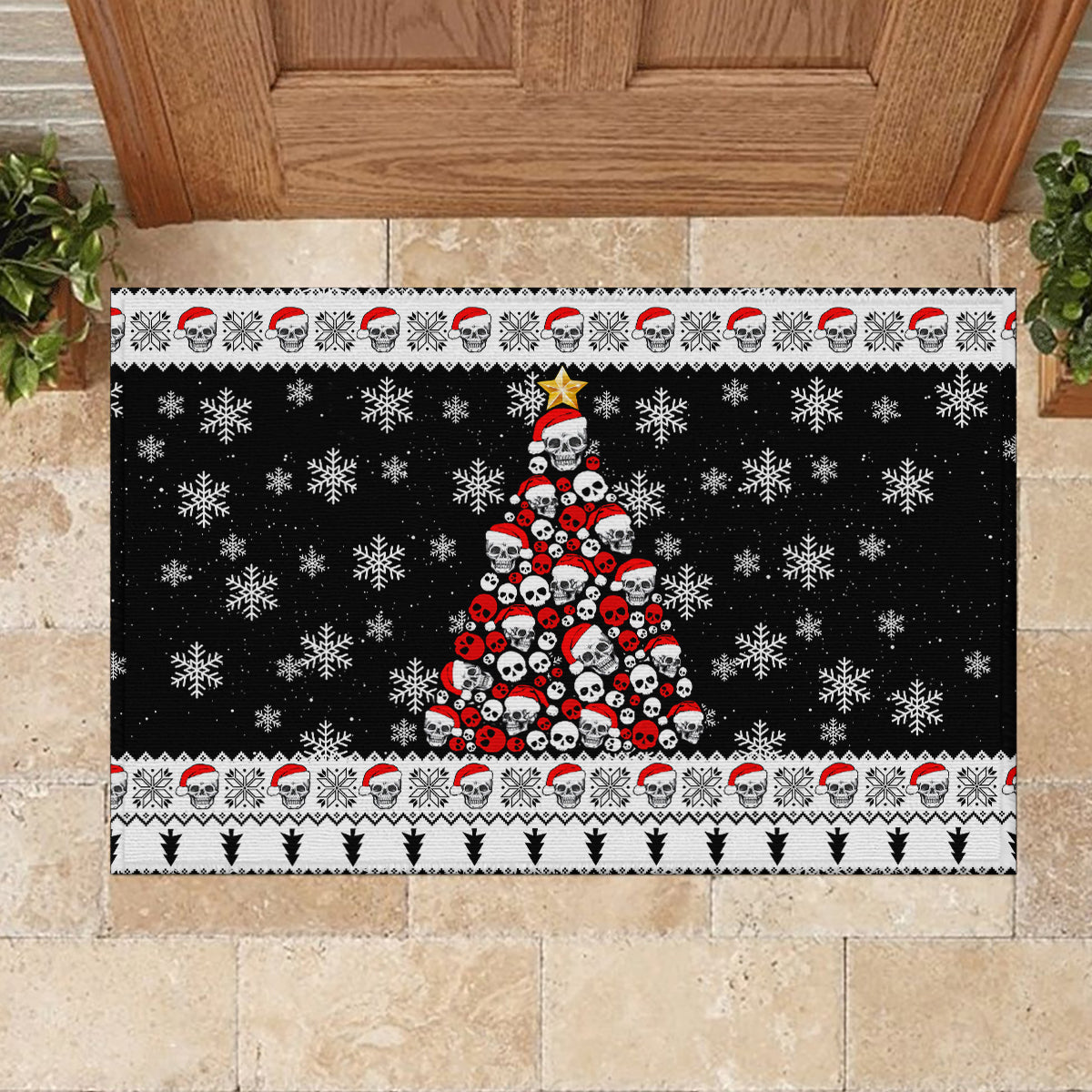 Skull Santa Rubber Doormat Tree Skull Santa Ugly Christmas - Wonder Print Shop