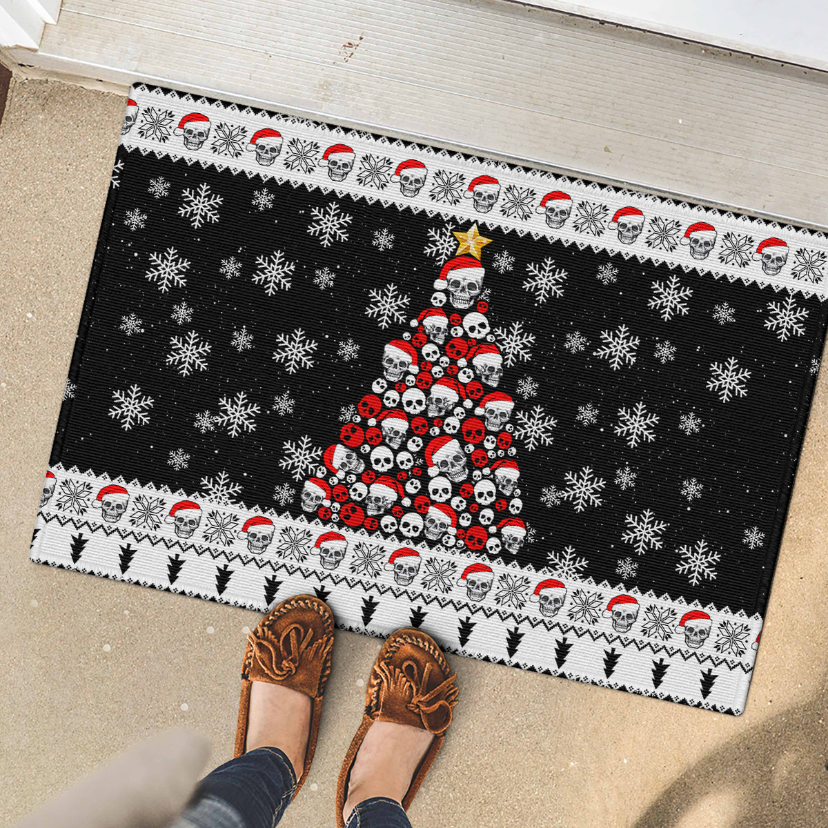 Skull Santa Rubber Doormat Tree Skull Santa Ugly Christmas - Wonder Print Shop