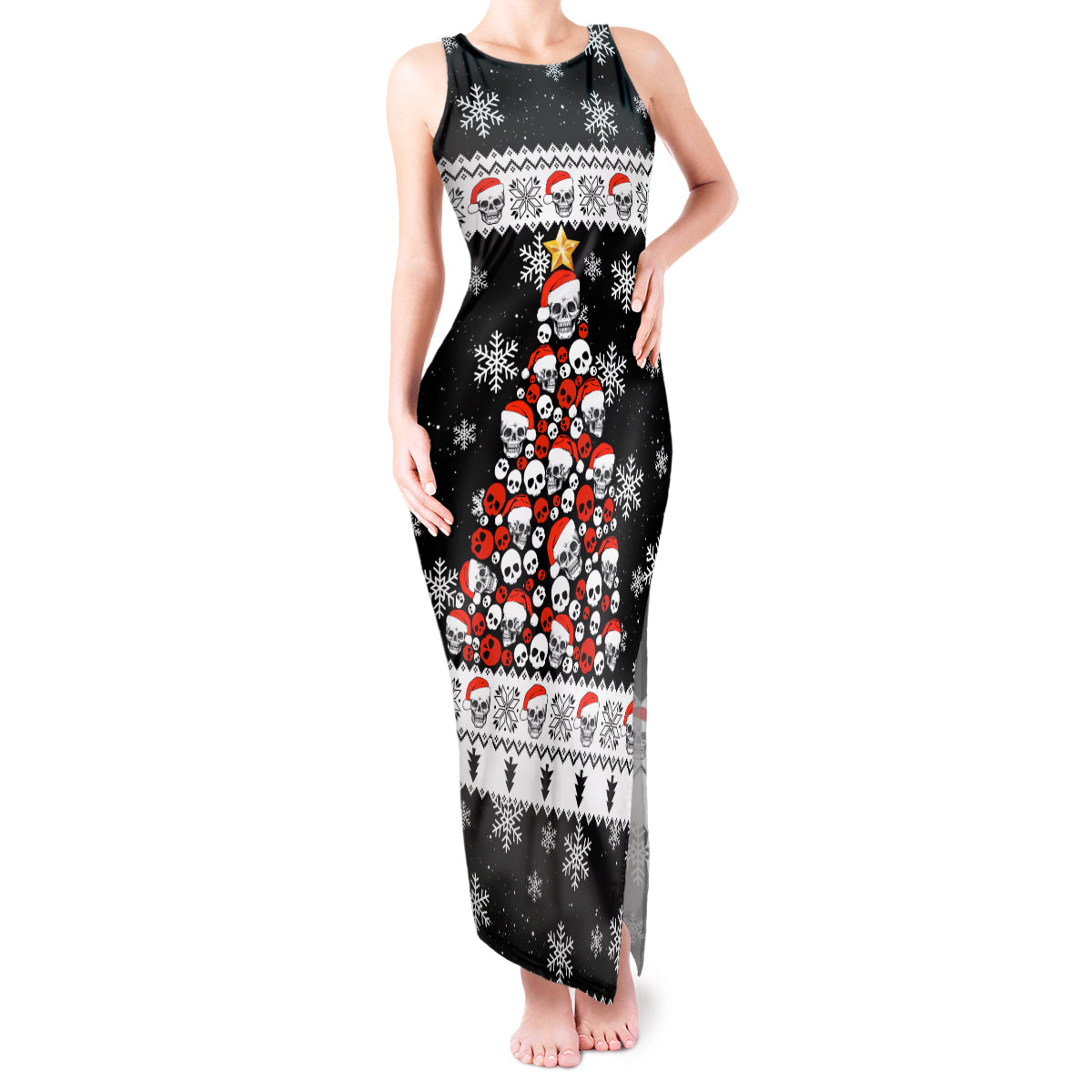 Skull Santa Tank Maxi Dress Tree Skull Santa Ugly Christmas - Wonder Print Shop
