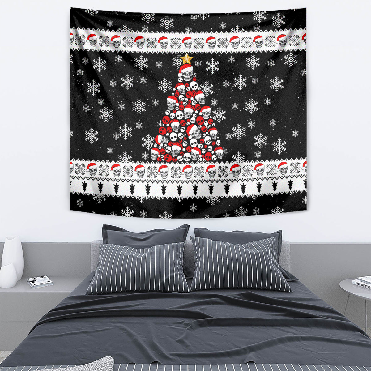 Skull Santa Tapestry Tree Skull Santa Ugly Christmas - Wonder Print Shop