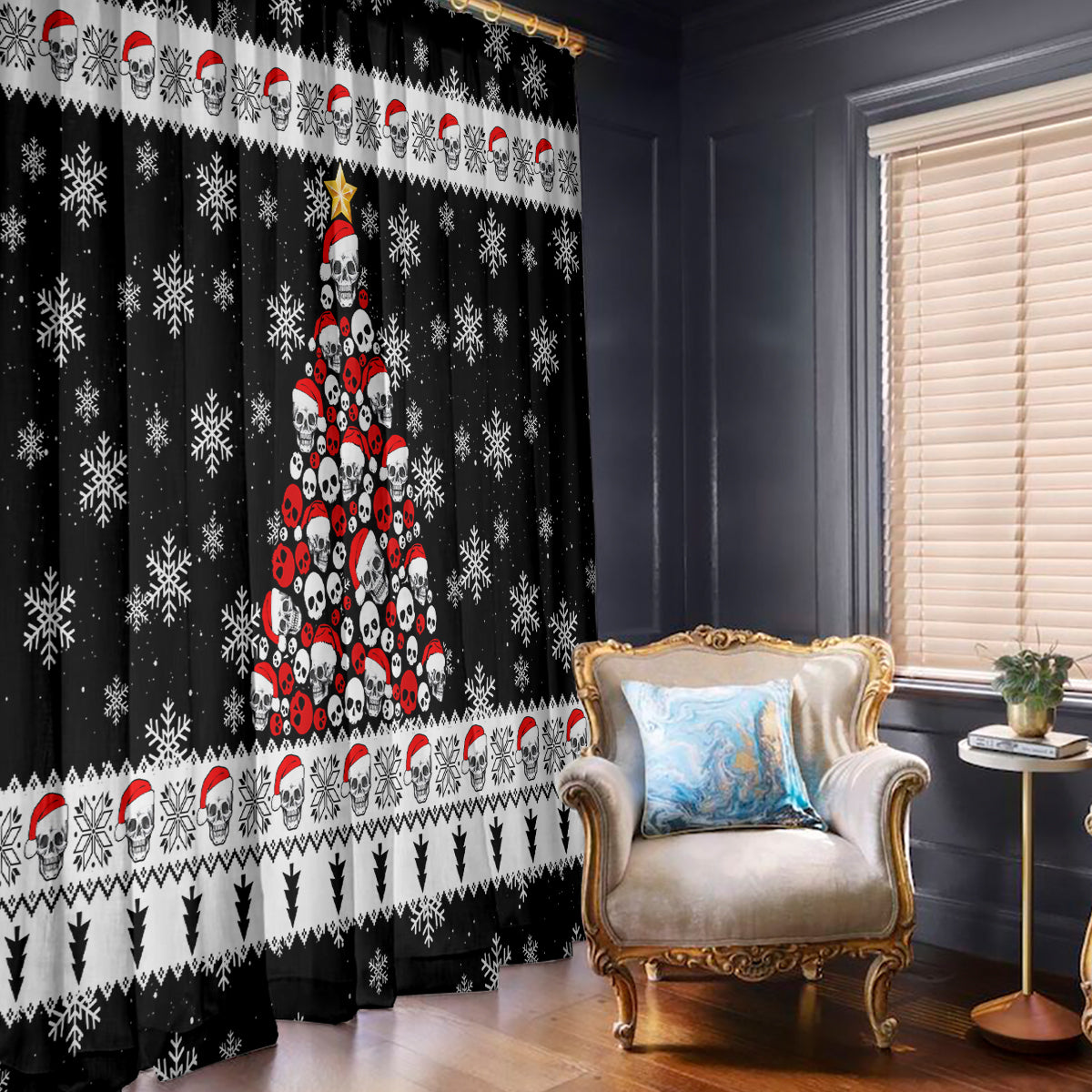 Skull Santa Window Curtain Tree Skull Santa Ugly Christmas - Wonder Print Shop