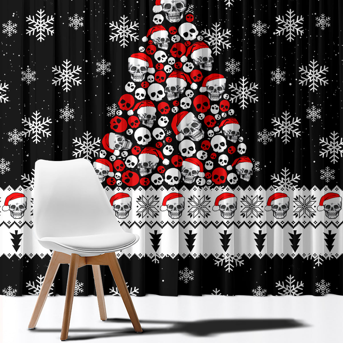 Skull Santa Window Curtain Tree Skull Santa Ugly Christmas - Wonder Print Shop