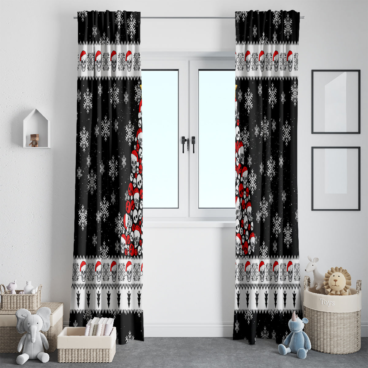 Skull Santa Window Curtain Tree Skull Santa Ugly Christmas - Wonder Print Shop