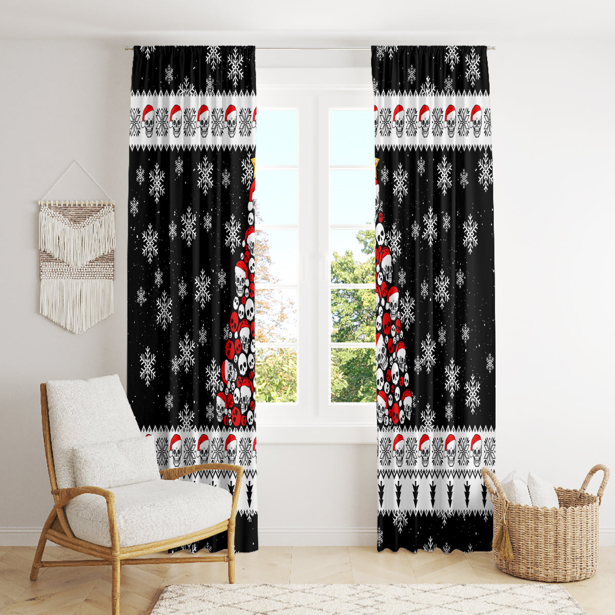 Skull Santa Window Curtain Tree Skull Santa Ugly Christmas - Wonder Print Shop