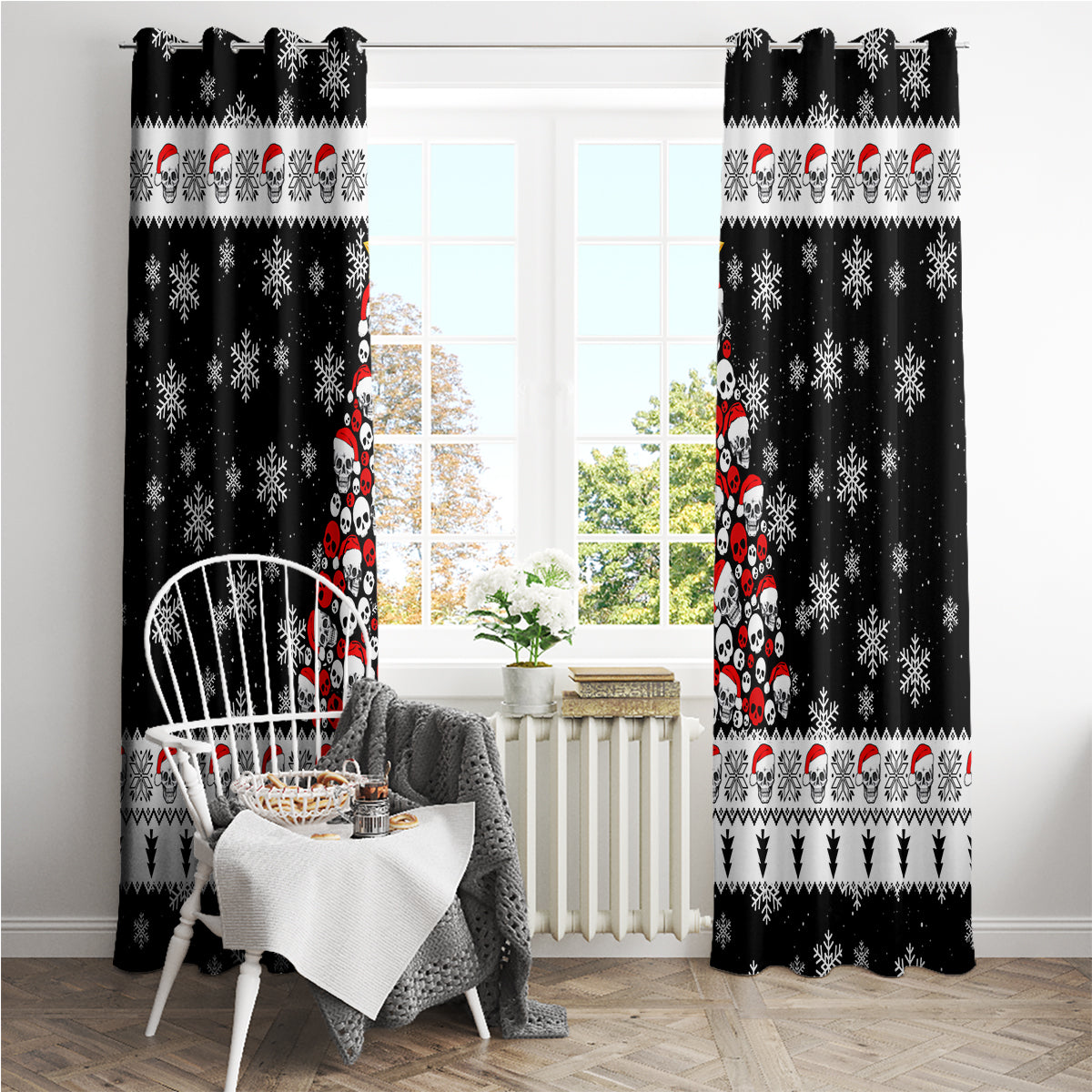 Skull Santa Window Curtain Tree Skull Santa Ugly Christmas - Wonder Print Shop