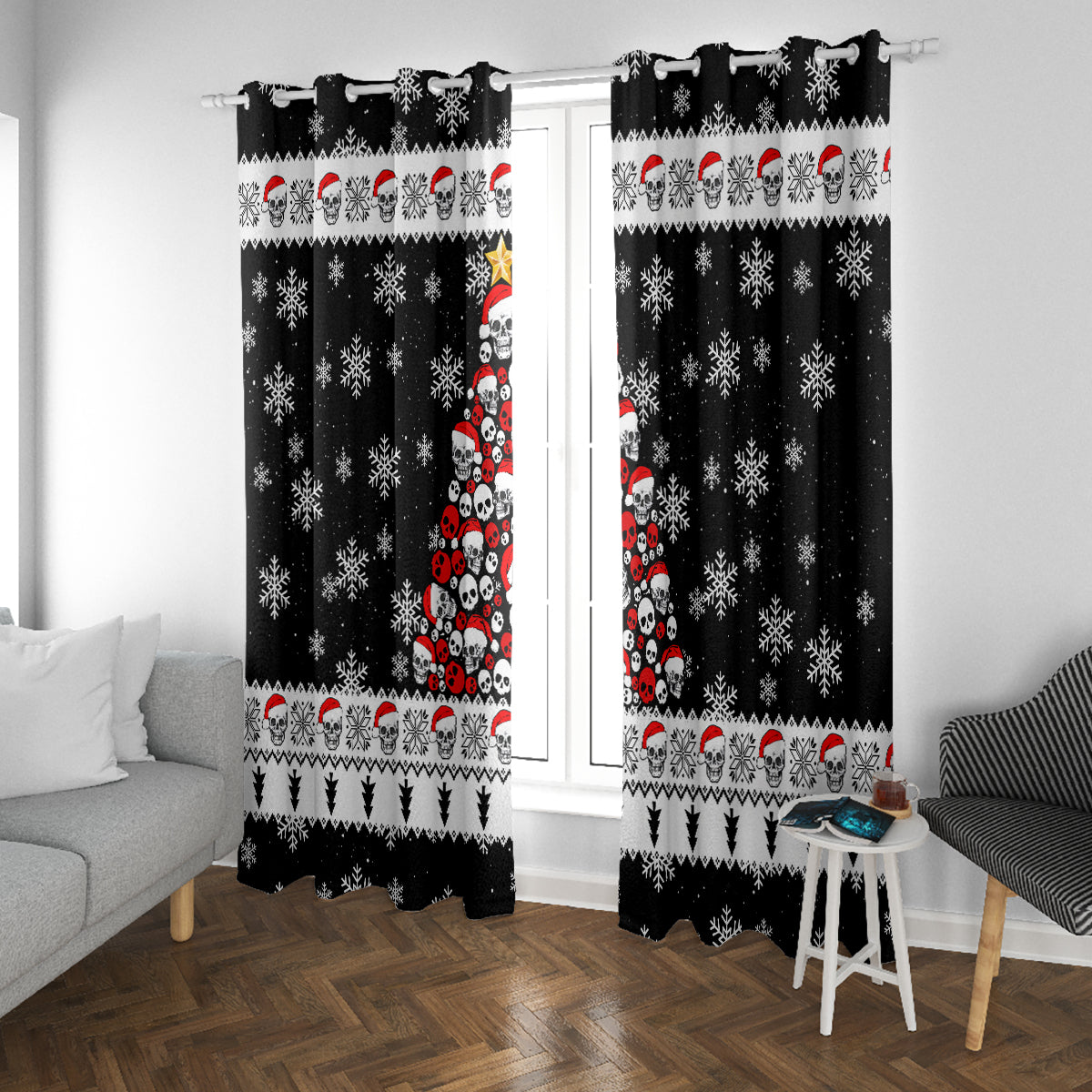 Skull Santa Window Curtain Tree Skull Santa Ugly Christmas - Wonder Print Shop