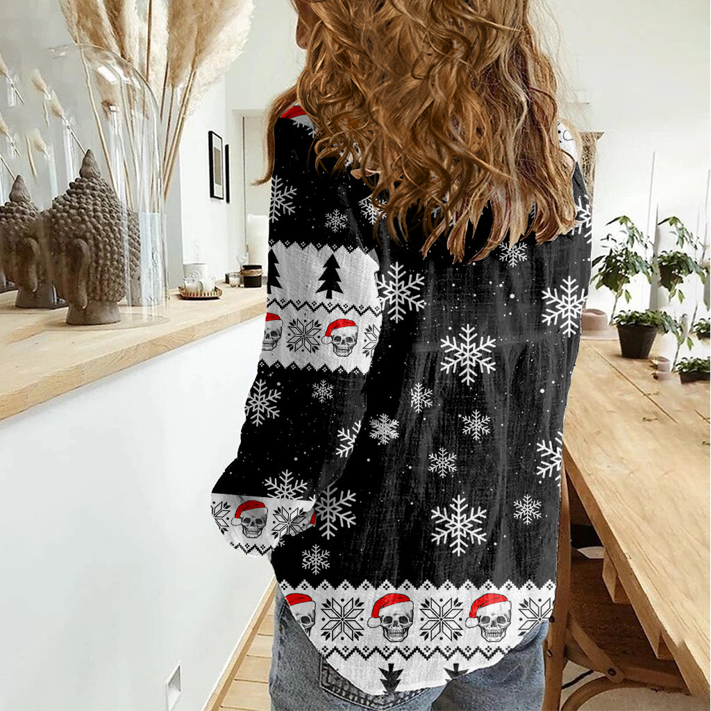 Skull Santa Women Casual Shirt Tree Skull Santa Ugly Christmas - Wonder Print Shop