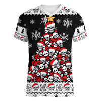 Skull Santa Women V Neck T Shirt Tree Skull Santa Ugly Christmas - Wonder Print Shop
