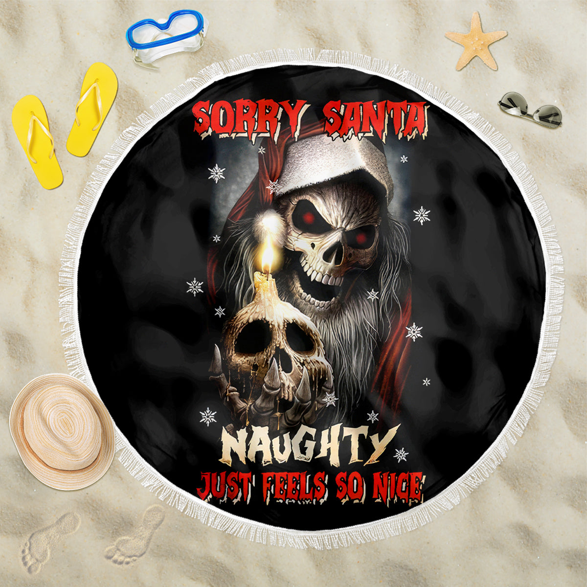 Skeleton Santa Claus Beach Blanket Sorry Santa Naughty Just Feels So Nice - Wonder Print Shop