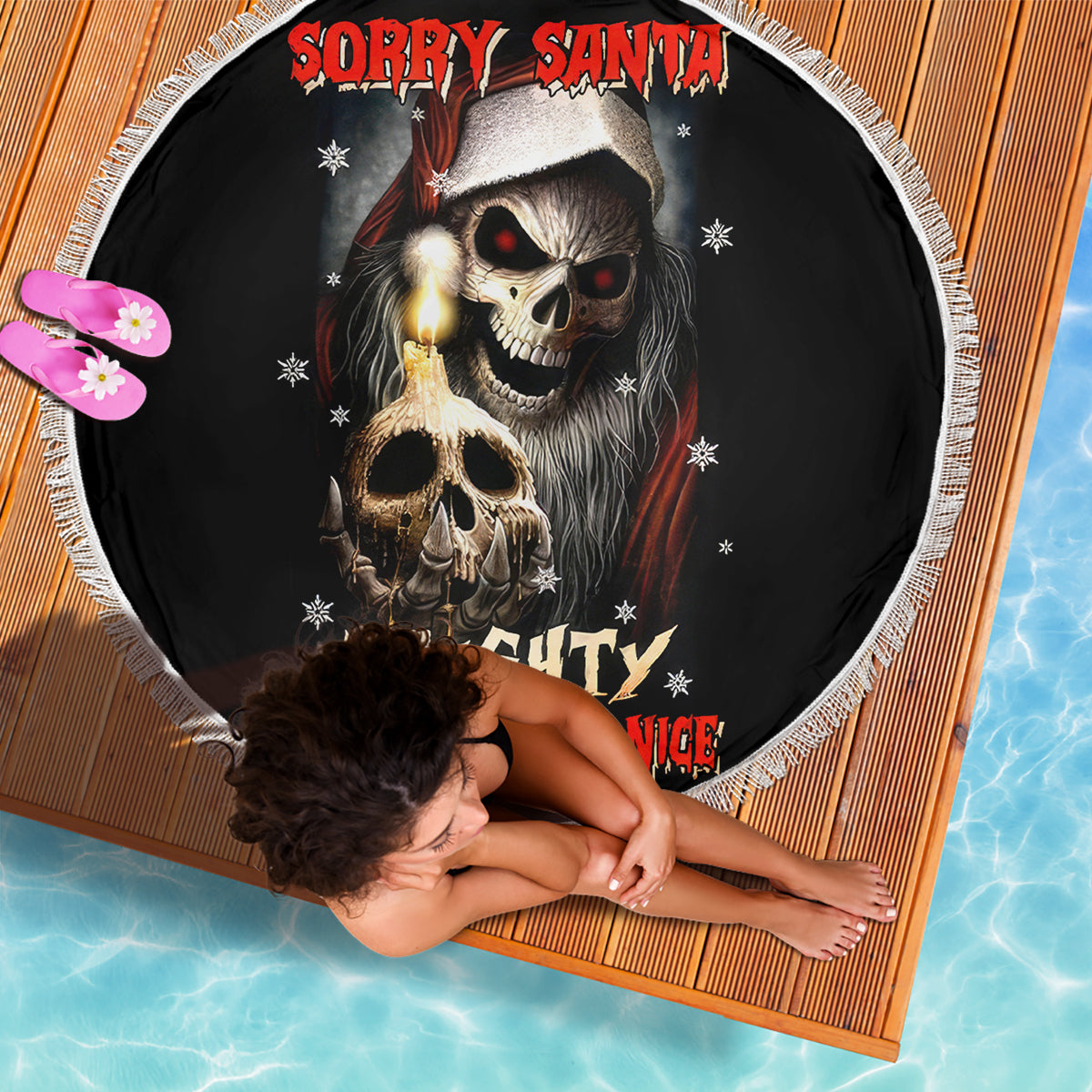 Skeleton Santa Claus Beach Blanket Sorry Santa Naughty Just Feels So Nice - Wonder Print Shop