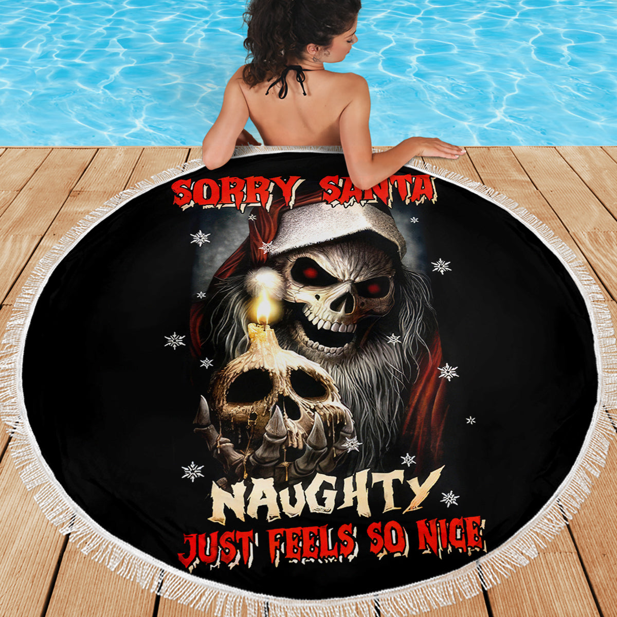 Skeleton Santa Claus Beach Blanket Sorry Santa Naughty Just Feels So Nice - Wonder Print Shop