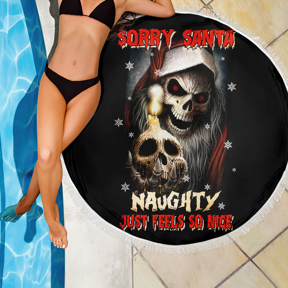 Skeleton Santa Claus Beach Blanket Sorry Santa Naughty Just Feels So Nice - Wonder Print Shop