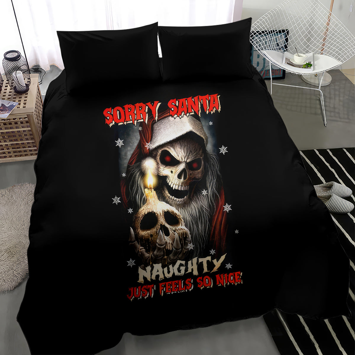 Skeleton Santa Claus Bedding Set Sorry Santa Naughty Just Feels So Nice - Wonder Print Shop