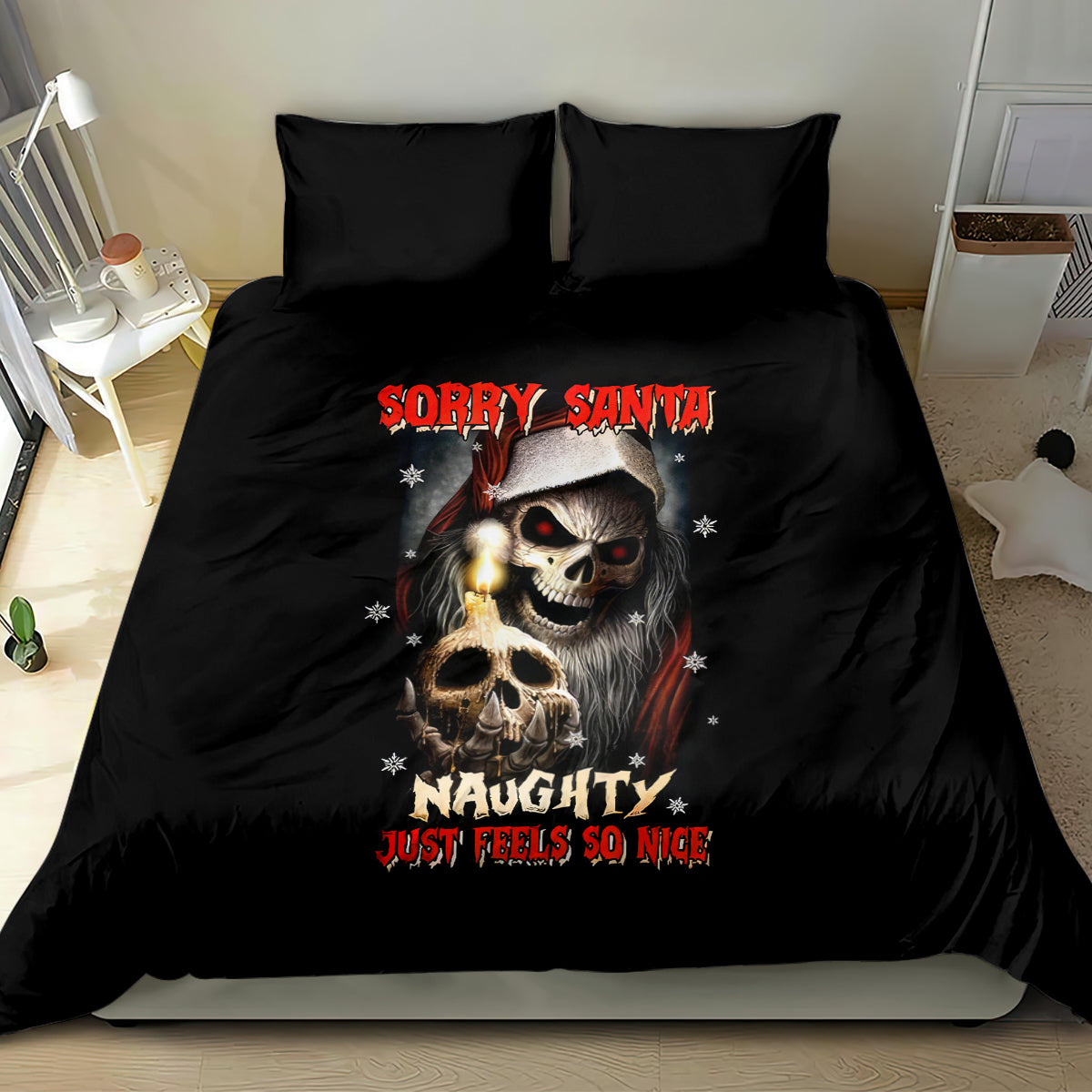 Skeleton Santa Claus Bedding Set Sorry Santa Naughty Just Feels So Nice - Wonder Print Shop