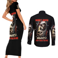 Skeleton Santa Claus Couples Matching Short Sleeve Bodycon Dress and Long Sleeve Button Shirt Sorry Santa Naughty Just Feels So Nice - Wonder Print Shop