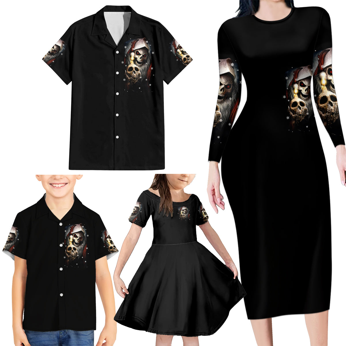 Skeleton Santa Claus Family Matching Long Sleeve Bodycon Dress and Hawaiian Shirt Sorry Santa Naughty Just Feels So Nice - Wonder Print Shop