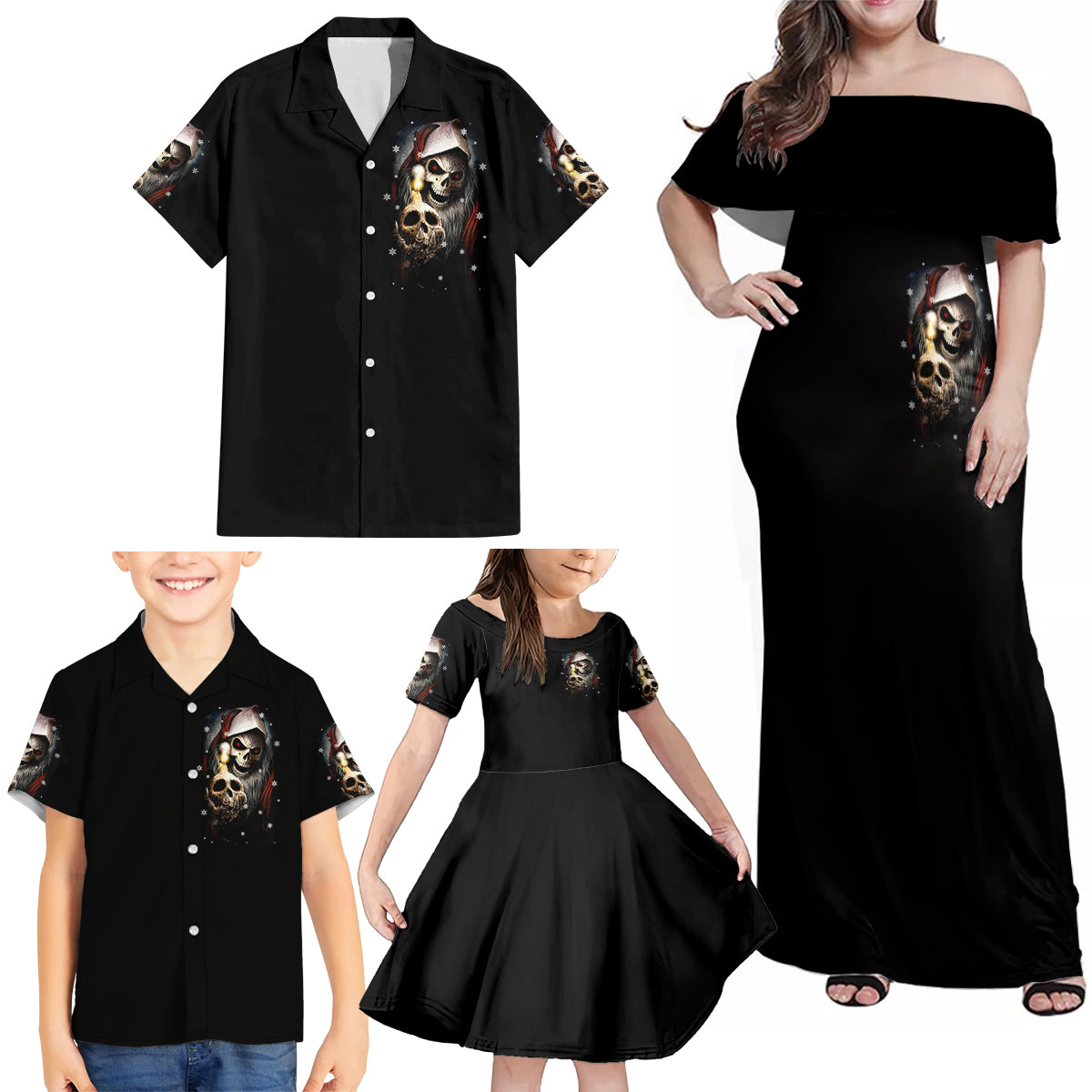 Skeleton Santa Claus Family Matching Off Shoulder Maxi Dress and Hawaiian Shirt Sorry Santa Naughty Just Feels So Nice - Wonder Print Shop