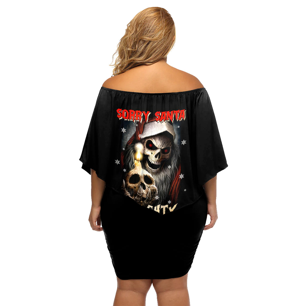 Skeleton Santa Claus Family Matching Off Shoulder Short Dress and Hawaiian Shirt Sorry Santa Naughty Just Feels So Nice - Wonder Print Shop