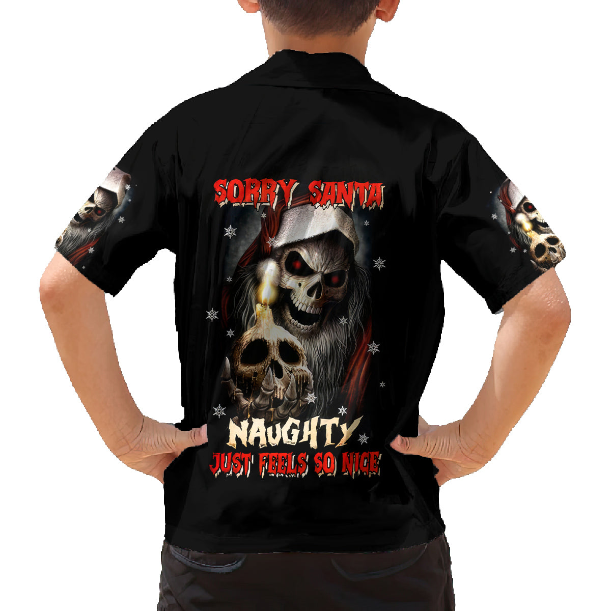 Skeleton Santa Claus Family Matching Puletasi Dress and Hawaiian Shirt Sorry Santa Naughty Just Feels So Nice - Wonder Print Shop