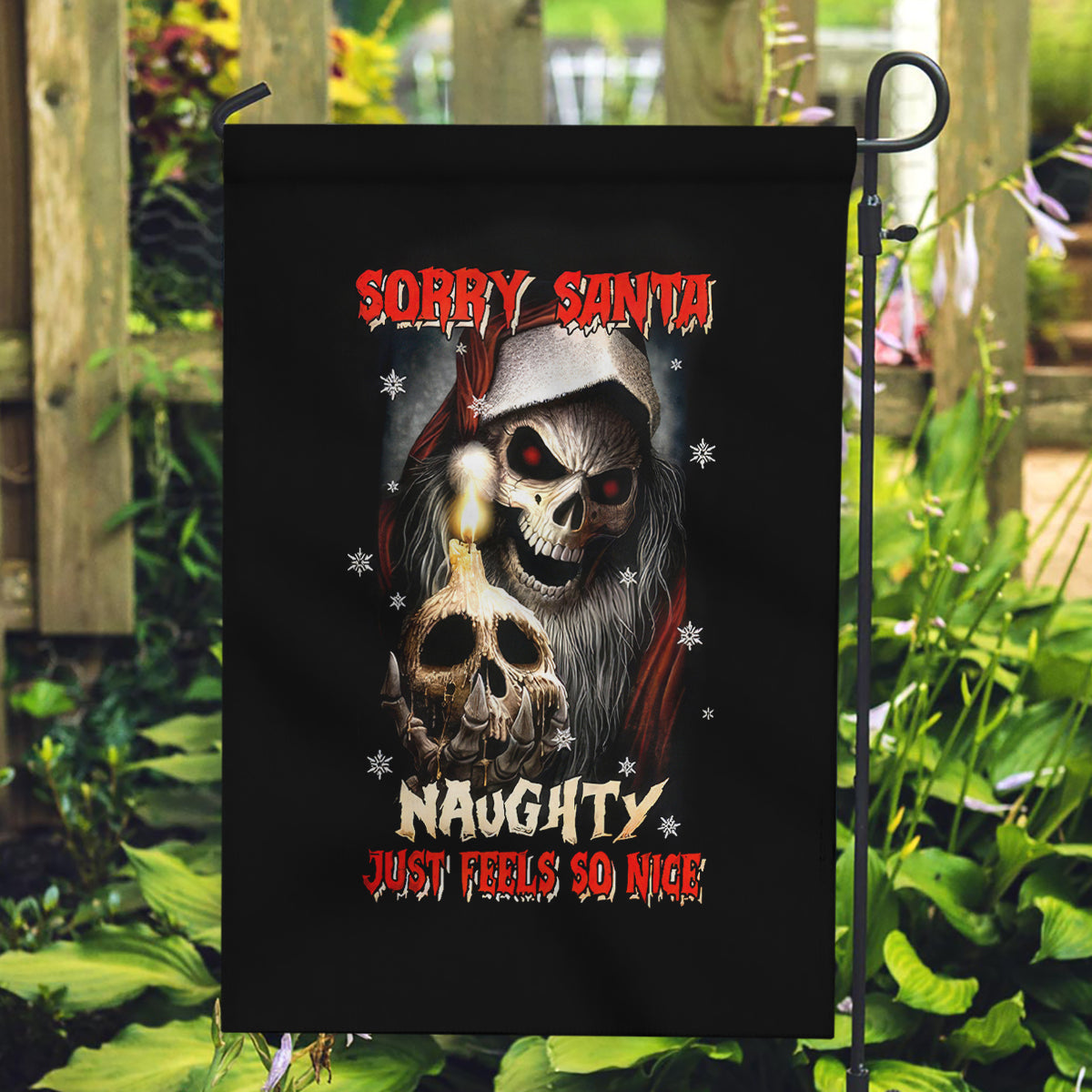 Skeleton Santa Claus Garden Flag Sorry Santa Naughty Just Feels So Nice - Wonder Print Shop