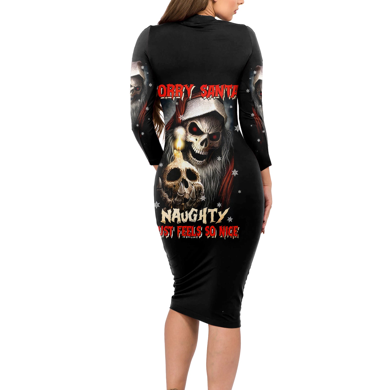 Skeleton Santa Claus Long Sleeve Bodycon Dress Sorry Santa Naughty Just Feels So Nice - Wonder Print Shop