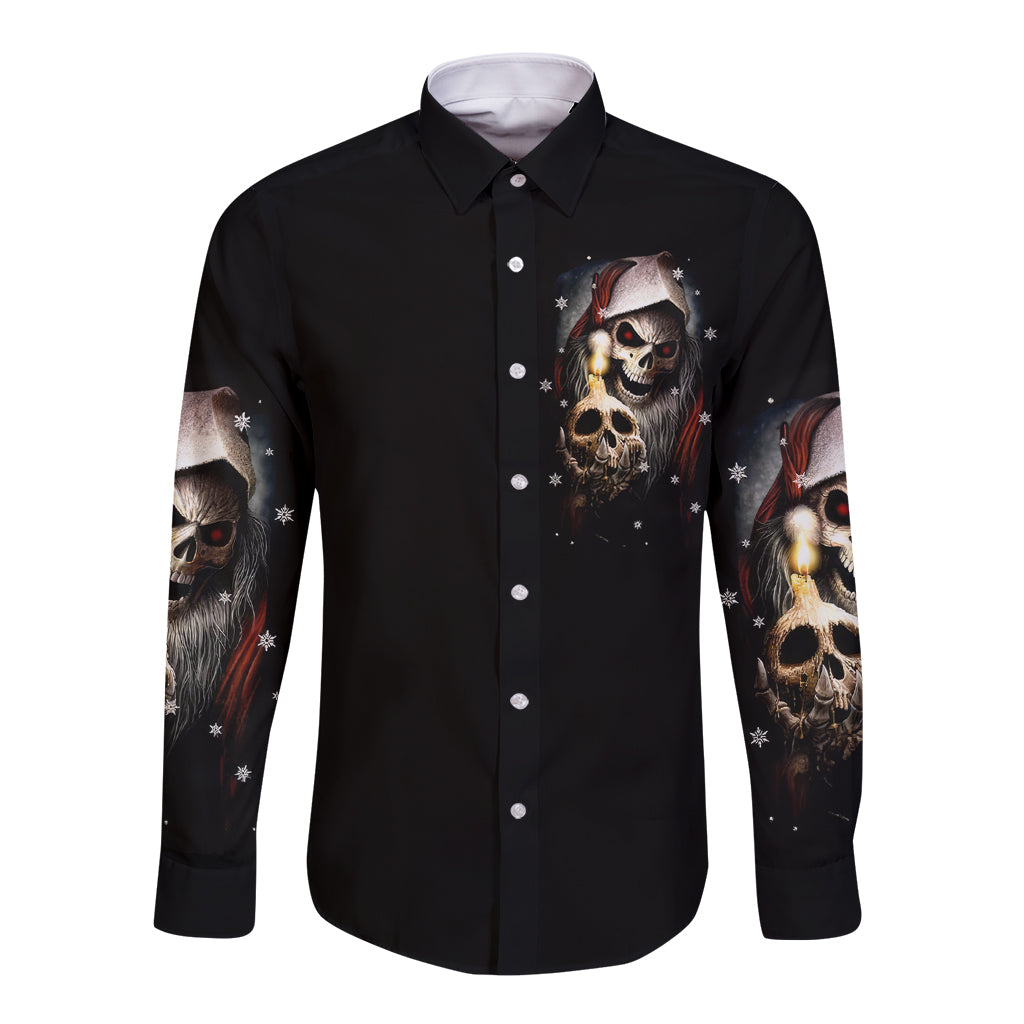 Skeleton Santa Claus Long Sleeve Button Shirt Sorry Santa Naughty Just Feels So Nice - Wonder Print Shop