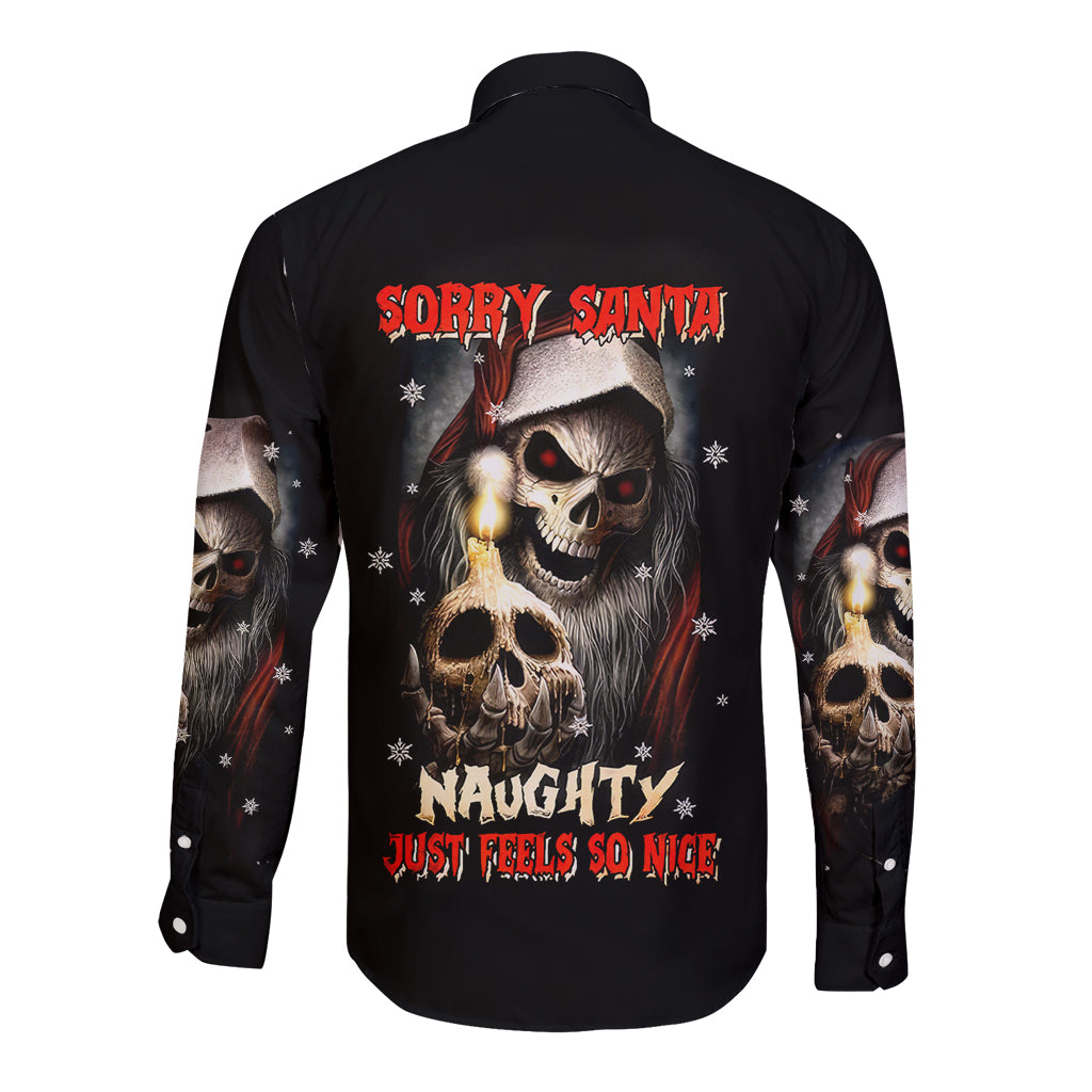 Skeleton Santa Claus Long Sleeve Button Shirt Sorry Santa Naughty Just Feels So Nice - Wonder Print Shop