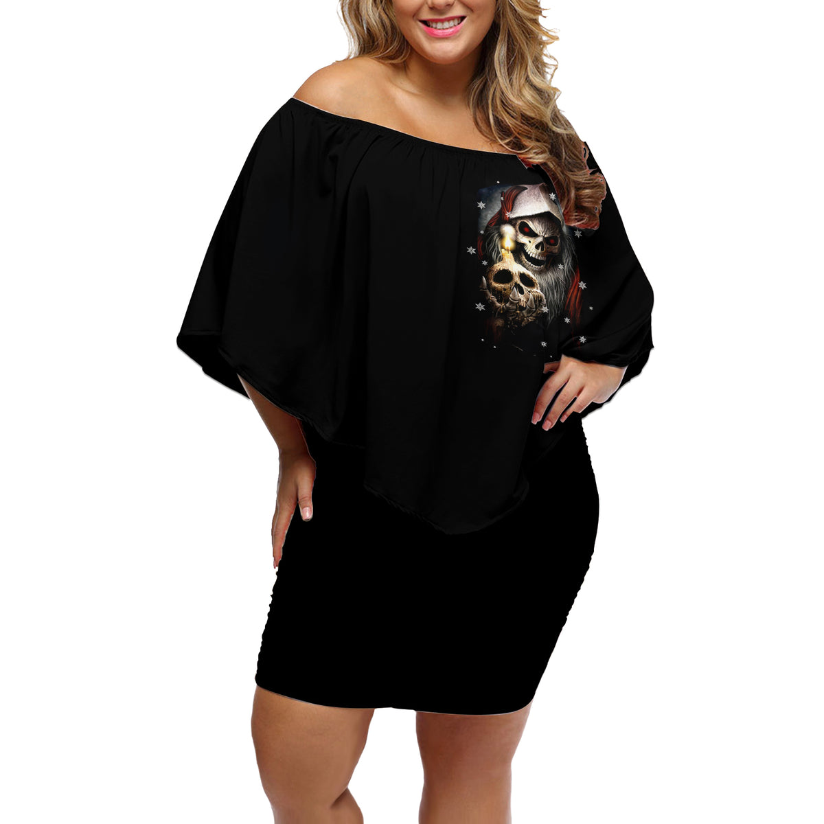 Skeleton Santa Claus Off Shoulder Short Dress Sorry Santa Naughty Just Feels So Nice - Wonder Print Shop