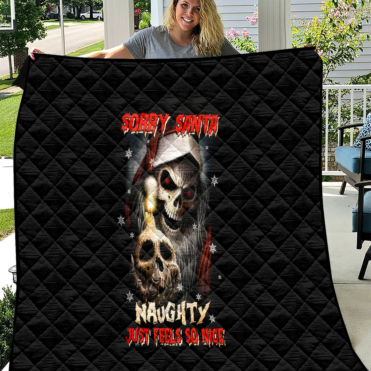 Skeleton Santa Claus Quilt Sorry Santa Naughty Just Feels So Nice - Wonder Print Shop