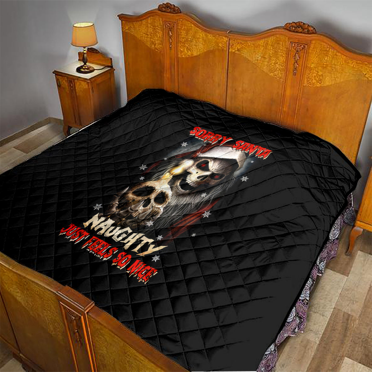 Skeleton Santa Claus Quilt Sorry Santa Naughty Just Feels So Nice - Wonder Print Shop