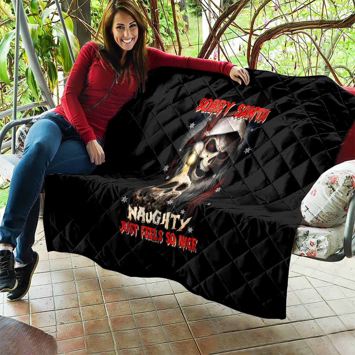 Skeleton Santa Claus Quilt Sorry Santa Naughty Just Feels So Nice - Wonder Print Shop