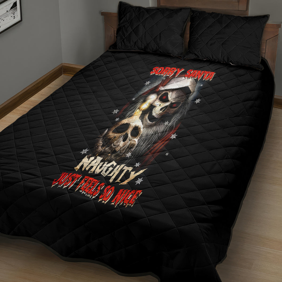Skeleton Santa Claus Quilt Bed Set Sorry Santa Naughty Just Feels So Nice - Wonder Print Shop